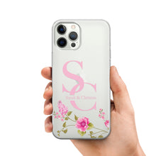 Lade das Bild in den Galerie-Viewer, Apple iPhone 12 Handyhülle Silikon Transparent Holding Hochwertiger Druck einzigartig Initialen Mit Blumen und Namen