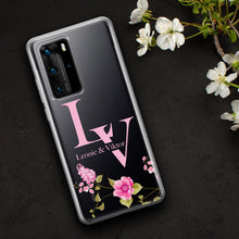 Lade das Bild in den Galerie-Viewer, Huawei P40 Handyhülle Silikon Transparent TPU Hochwertiger Druck, Name und Initialen frei wählbar als Hochzeitsgeschenk oder als Liebesbeweis