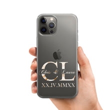 Lade das Bild in den Galerie-Viewer, iPhone 12 Handyhülle Transparent aus Silikon Initialen und Wunschdatum