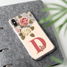 Lade das Bild in den Galerie-Viewer, Kaufen Apple iPhone X Handyhülle Silikoon Transparent Motiv Design mit Blumen und Buchstabe frei wählbar