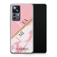 Lade das Bild in den Galerie-Viewer, handyhuelle xiaomi marmor rosa personalisiert mit name und datum
