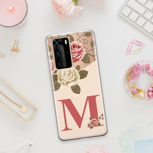 Huawei P40 Handyhülle Transparent mit Blumen Buchstabe frei wählbar Kaufen