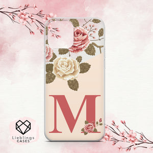 Personalisierte Handyhülle mit Initiale für iPhone | Rosen Blumen Design