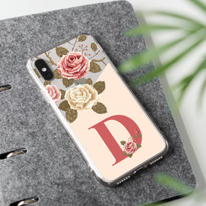 Kaufen Apple iPhone X Handyhülle Silikoon Transparent Motiv Design mit Blumen und Buchstabe frei wählbar